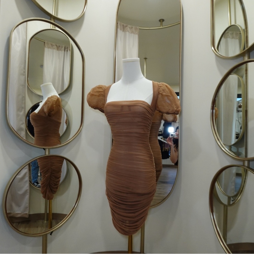House of CB Brown Ribbed Bodycon Mini Dress
